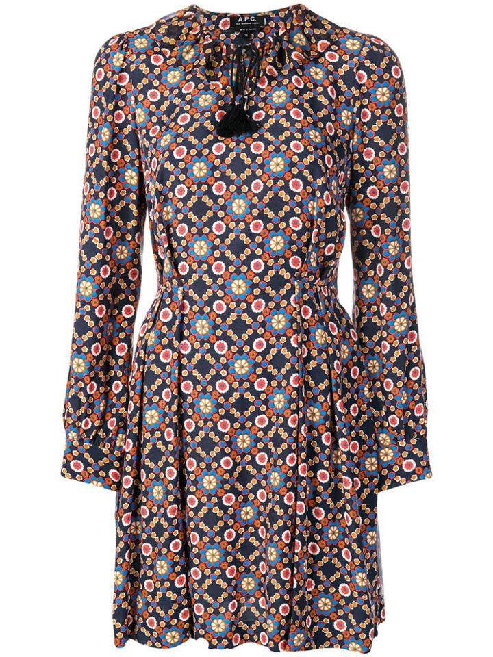 A.p.c. Patterned Long-sleeved Dress - Blue