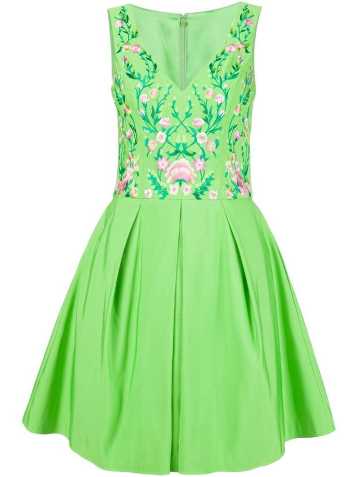 Marchesa Notte Embroidered Flower Dress, Women's, Size: 2, Green, Polyester
