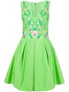 Marchesa Notte Embroidered Flower Dress, Women's, Size: 2, Green, Polyester