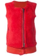 Giorgio Brato Zipped Round Neck Gilet, Women's, Size: 40, Red, Sheep Skin/shearling