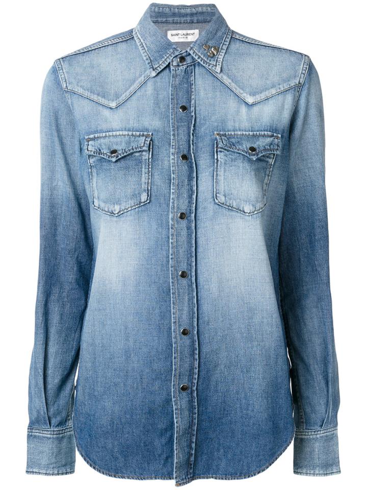 Saint Laurent Western Heart Studded Shirt - Blue