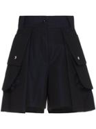 Sacai High Waisted Pleated Shorts - Blue