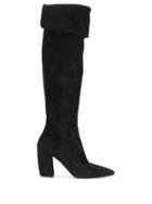 Prada Knee Length Pointed Boots - Black