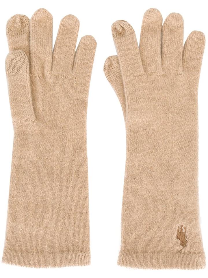 Polo Ralph Lauren Embroidered Logo Gloves, Women's, Nude/neutrals, Spandex/elastane/cashmere