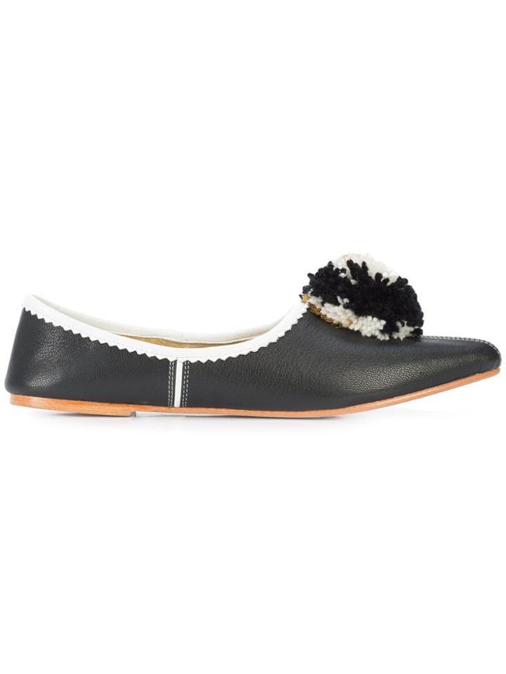 Figue Ines Pompom-embellished Slippers - Black