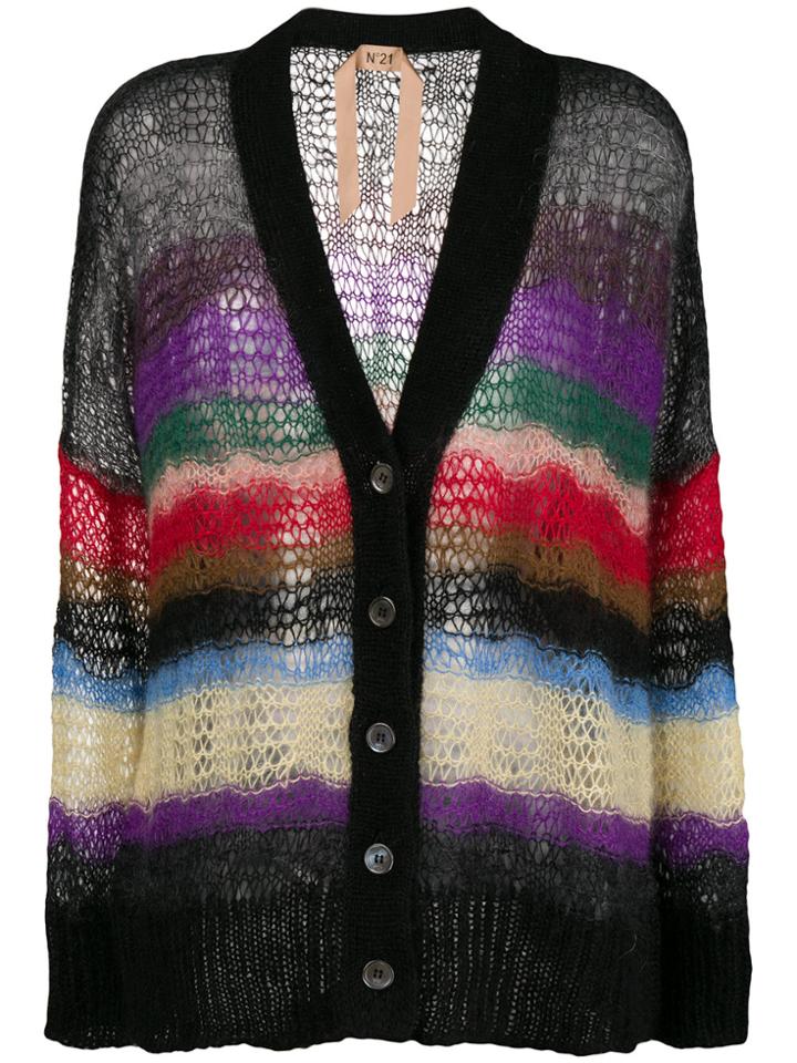 No21 Sheer Knit Oversized Cardigan - Black