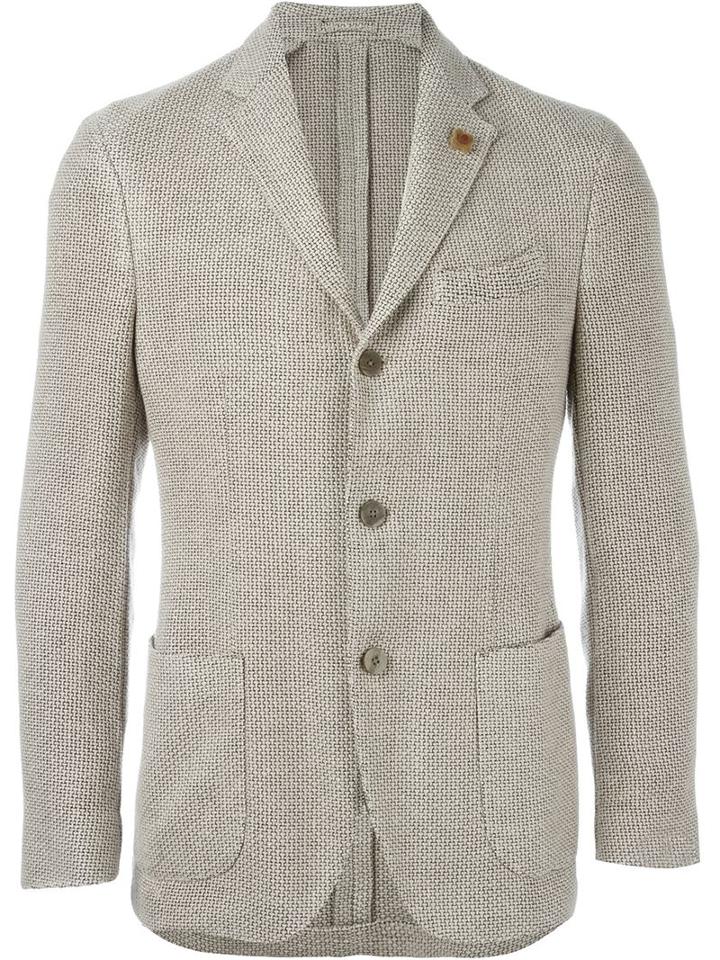 Lardini Two Button Blazer, Men's, Size: 50, Nude/neutrals, Silk/linen/flax/cotton/polyester