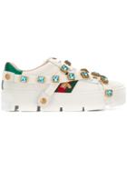 Gucci Crystal Embellished Bee Sneakers - White