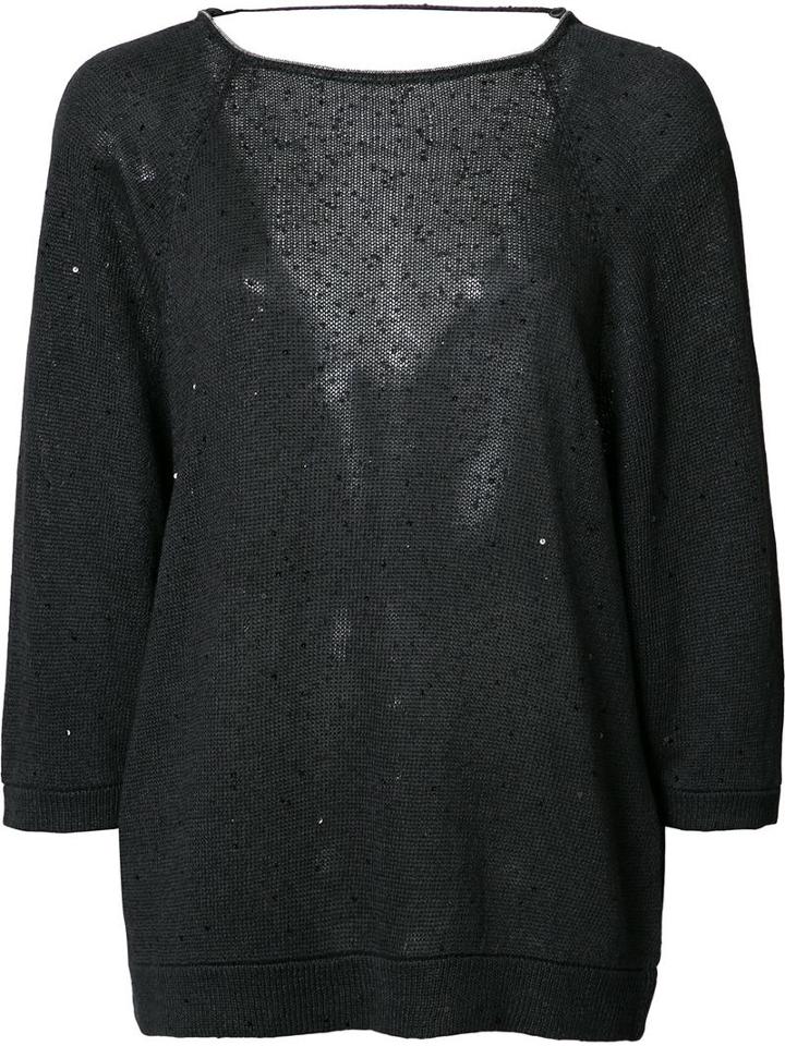 Brunello Cucinelli Three-quarters Sleeve Jumper, Women's, Size: Medium, Black, Linen/flax