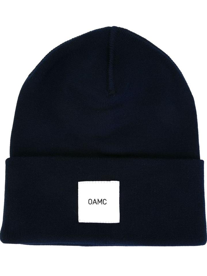 Oamc Logo Patch Beanie, Men's, Blue, Cotton