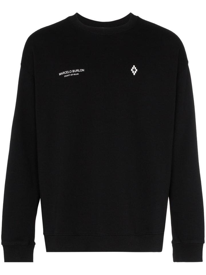 Marcelo Burlon County Of Milan Badge Embroidered Cotton Jumper - Black