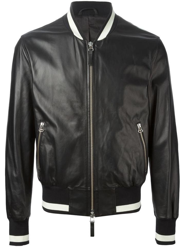 Ami Alexandre Mattiussi Leather Bomber Jacket, Men's, Size: Small, Black, Leather/cotton/acetate