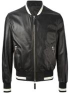 Ami Alexandre Mattiussi Leather Bomber Jacket, Men's, Size: Small, Black, Leather/cotton/acetate