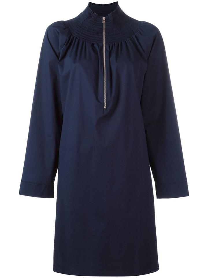 Cédric Charlier Elasticated Collar Shift Dress, Women's, Size: 44, Blue, Cotton/other Fibers
