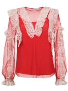 Nk Lace Embellishment Silk Blouse - Red
