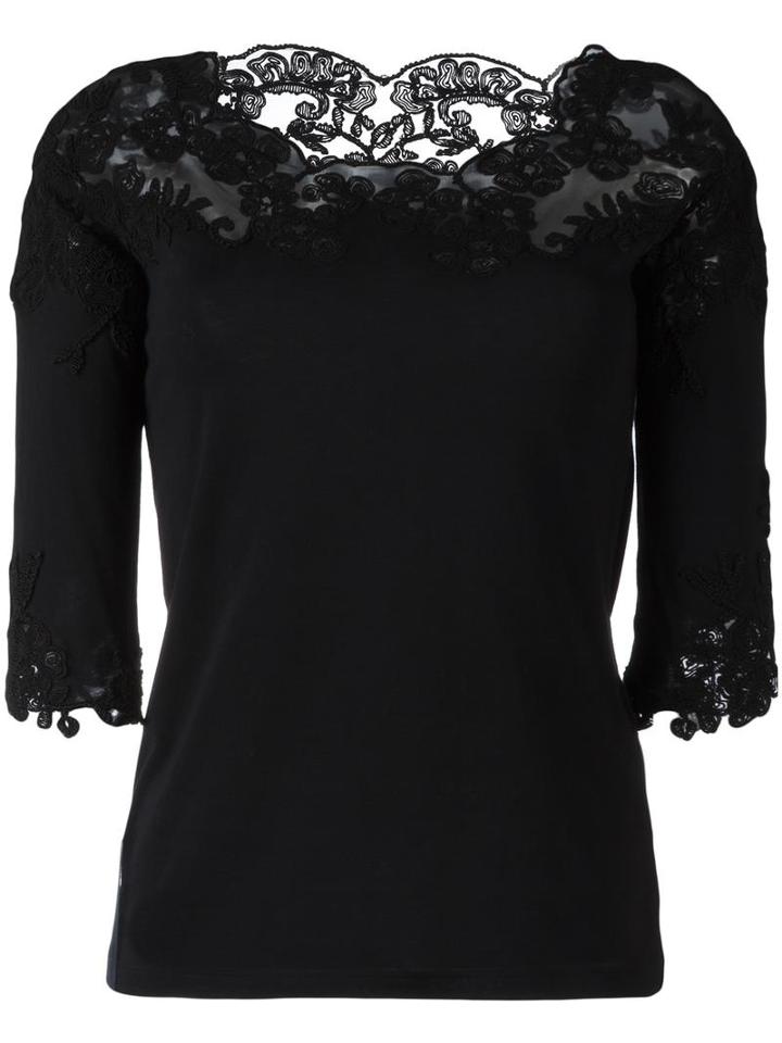 Ermanno Scervino Lace Inserts T-shirt, Women's, Size: 48, Black, Cotton