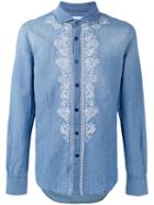 Ermanno Scervino - Embroidered Panel Buttoned Shirt - Men - Cotton/linen/flax - 48, Blue, Cotton/linen/flax