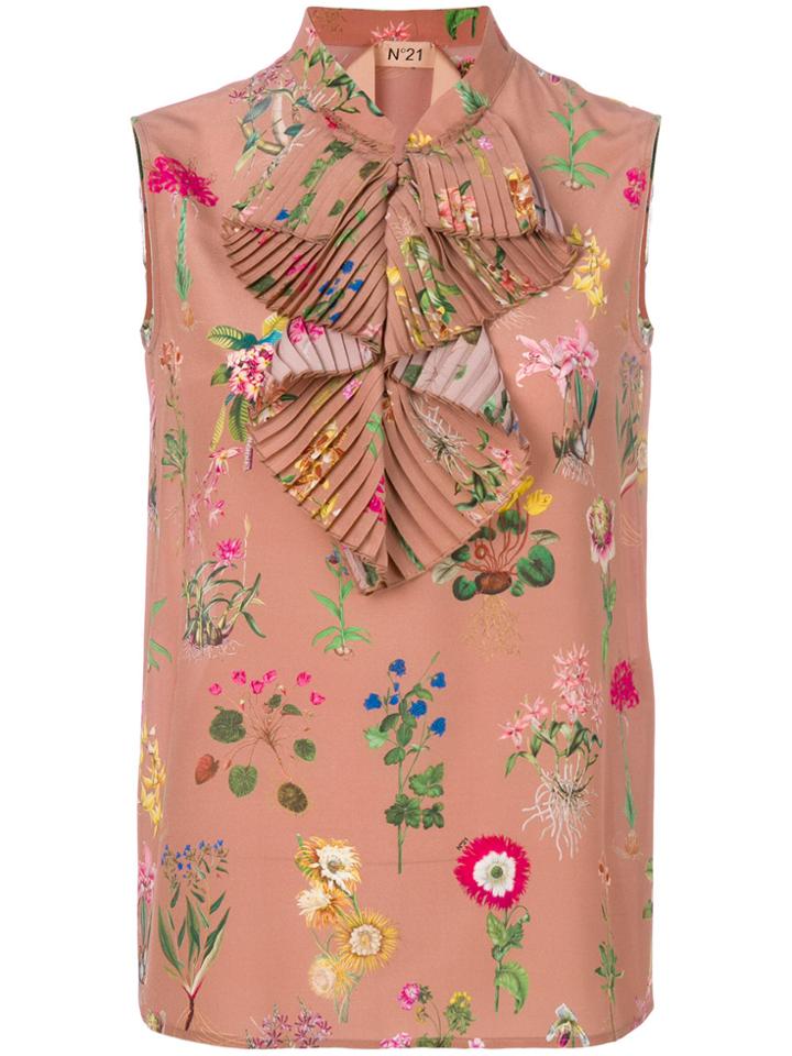 No21 Floral Print Ruffle Neck Blouse - Nude & Neutrals