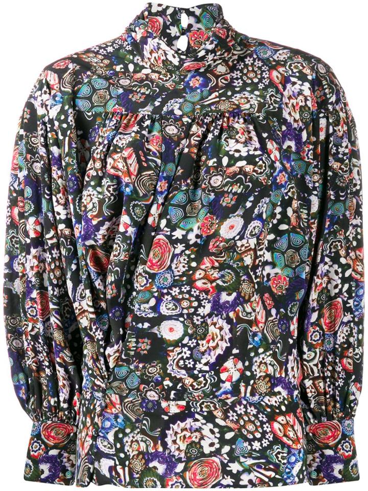Isabel Marant Floral Print High Neck Blouse - Black