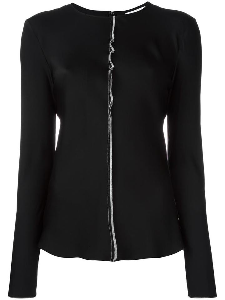 Dkny Contrast Exposed Seam Blouse, Women's, Size: 6, Black, Silk/spandex/elastane