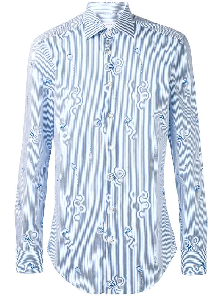 Etro Tiny Fish Print Shirt, Men's, Size: 39, Blue, Cotton