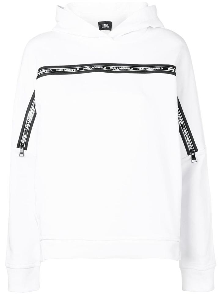 Karl Lagerfeld Logo Stripe Hoodie - White