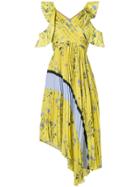 Self-portrait Printed Pleated Midi Dress - Yellow & Orange