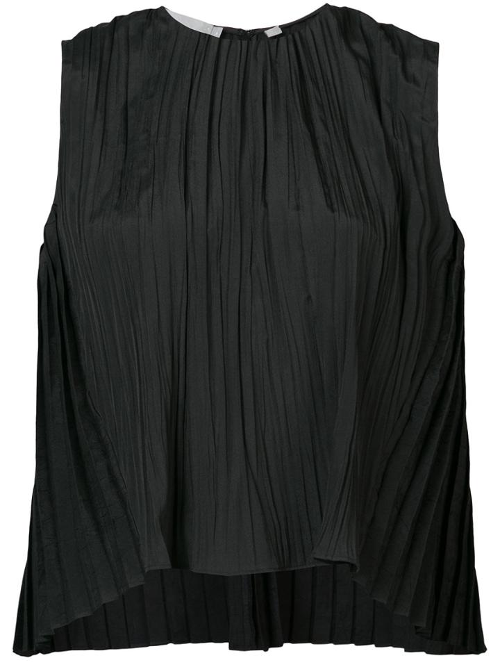 Vince Pleated Round Neck Blouse - Black