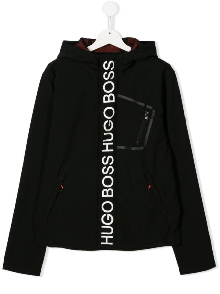 Boss Kids Logo Stripe Bomber Jacket - Black