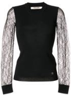 Roberto Cavalli Sheer Lace Sleeves Knitted Top - Black