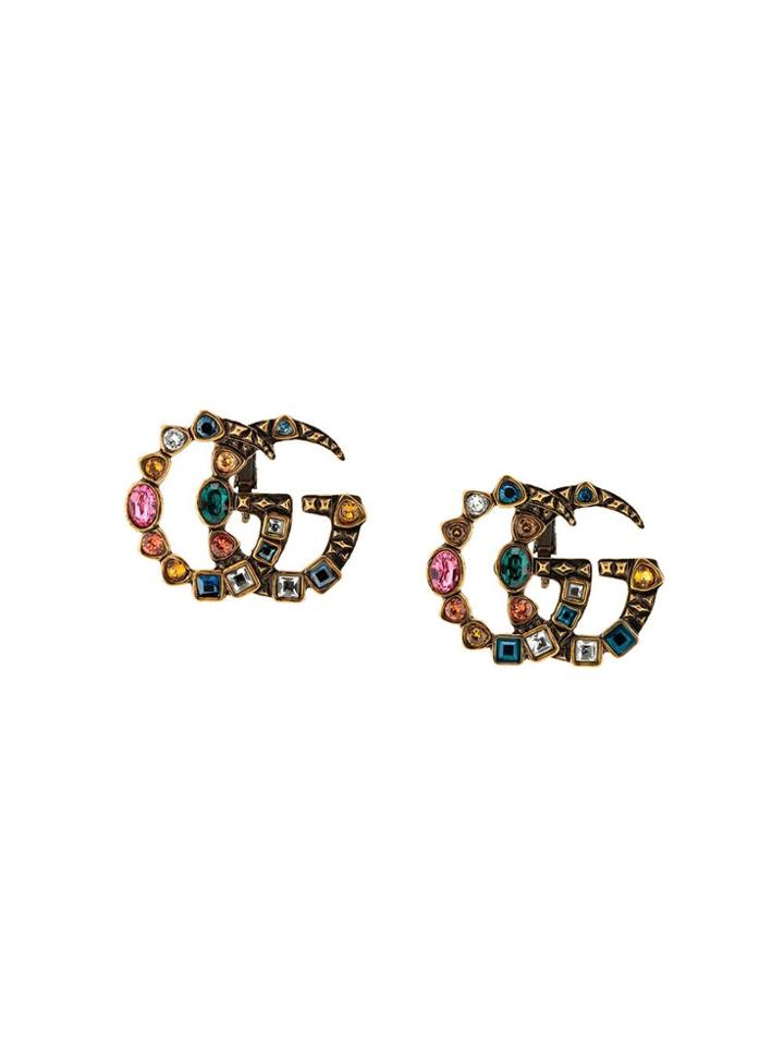 Gucci Orecchini Doppia G Con Cristalli - Gold