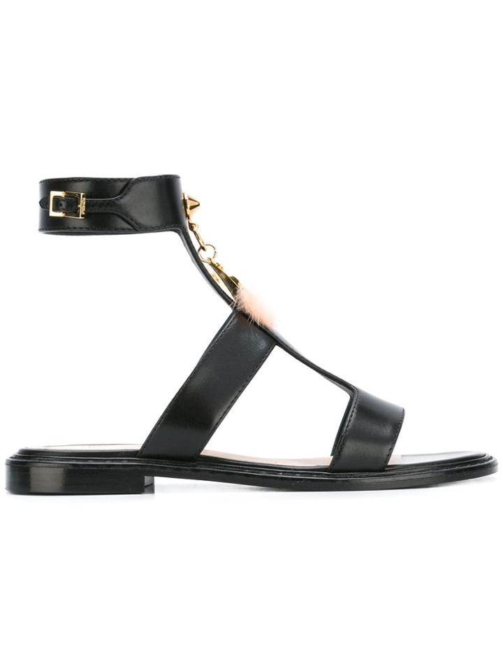 Fendi Hanging Love Charm Sandals - Black