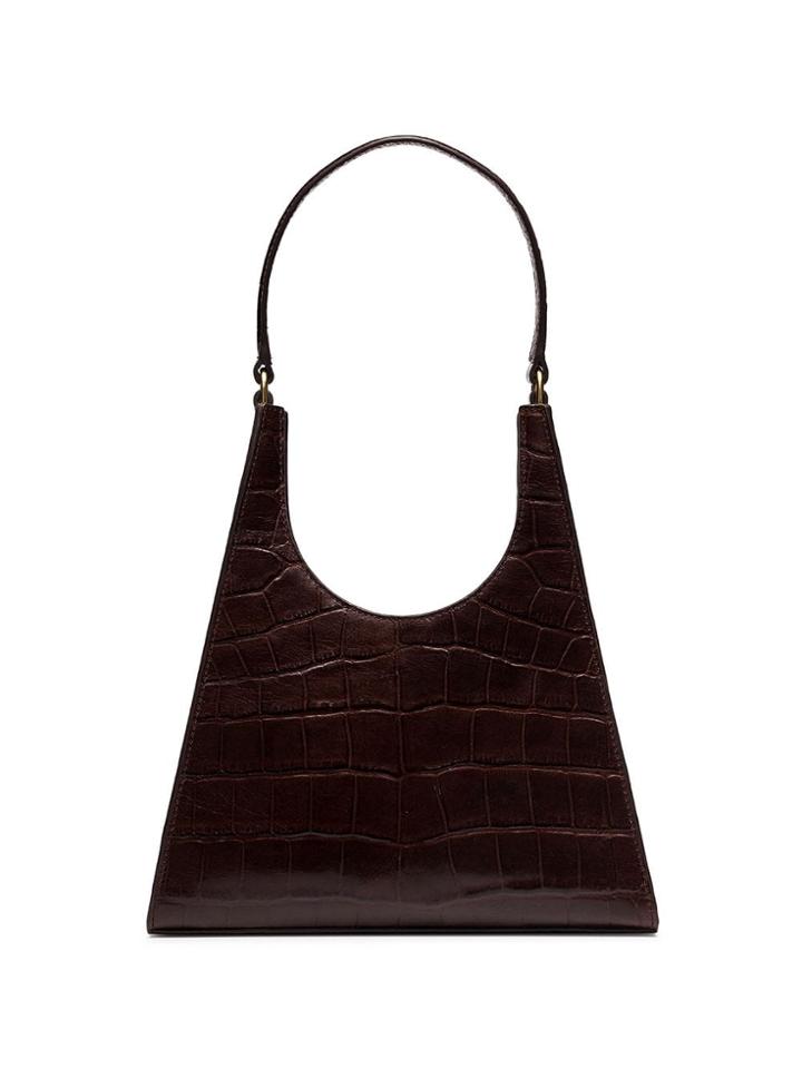 Staud Rey Croc Effect Leather Shoulder Bag - Brown