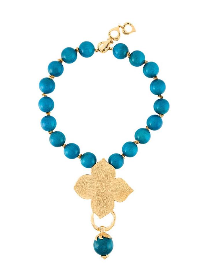 Yves Saint Laurent Vintage Leaf Pendant Necklace, Women's, Blue