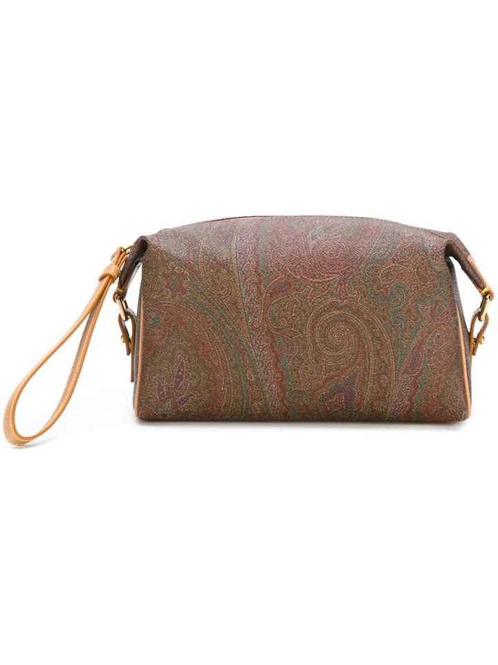 Etro Elongated Boxy Clutch, Men's, Brown, Cotton/calf Leather/pvc