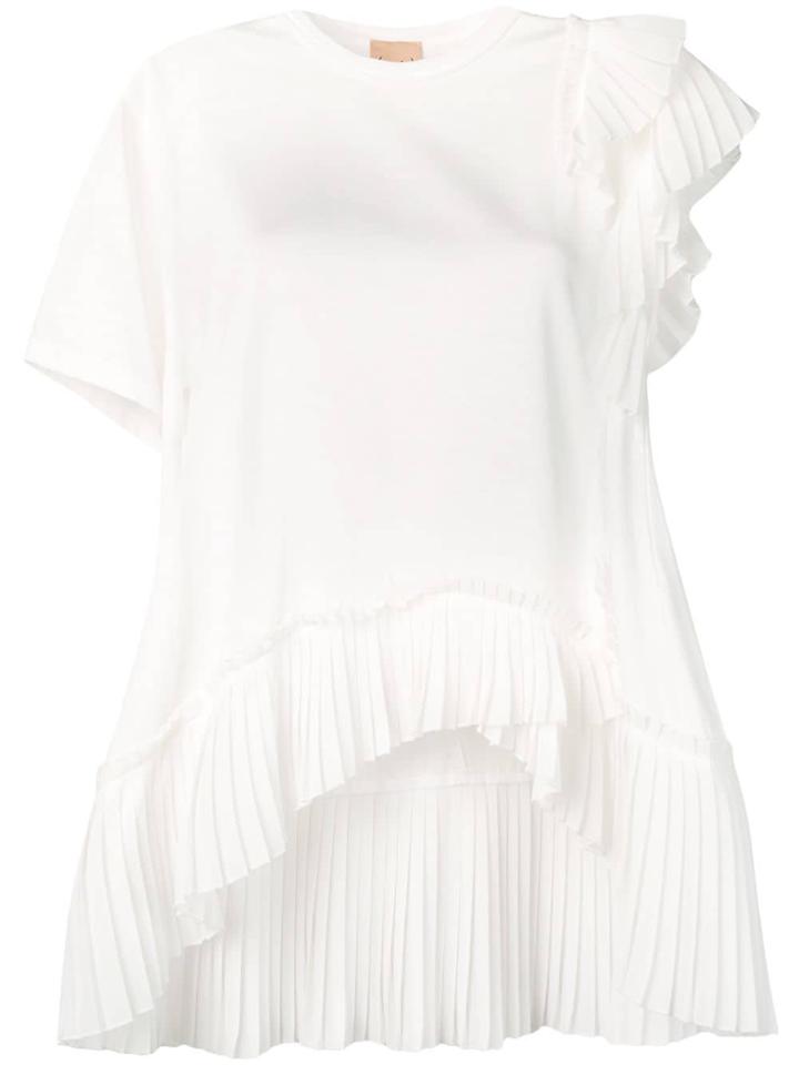 Nude Pleated Asymmetric Top - White