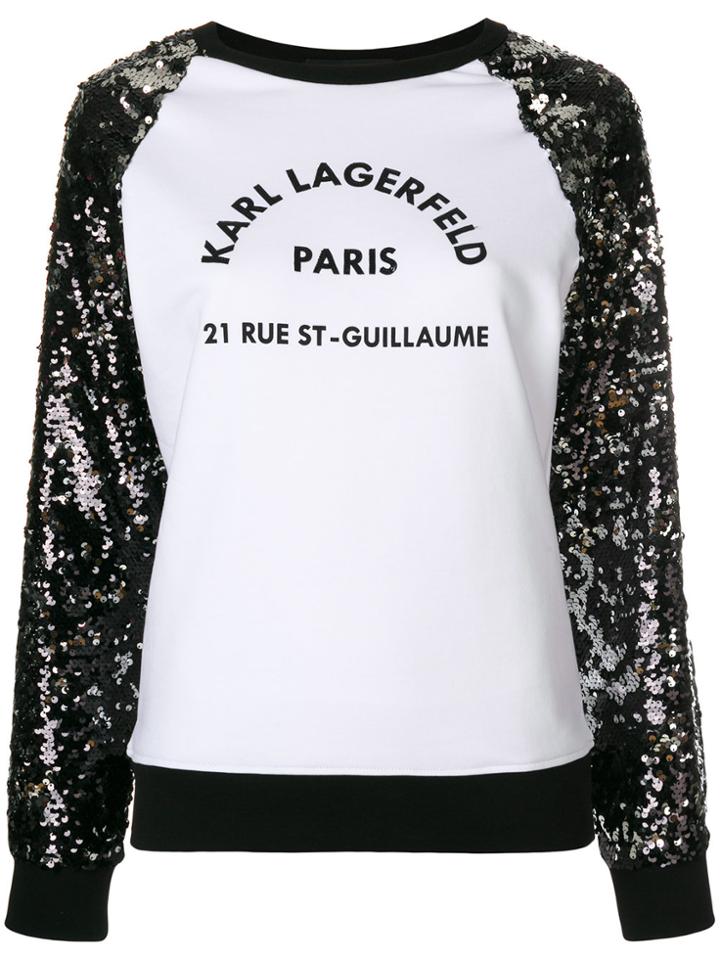 Karl Lagerfeld Two Tone Sequin Embellished Sweatshirt - White