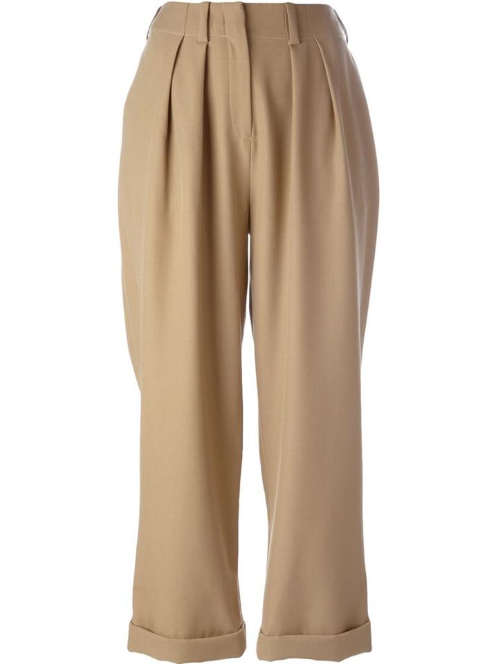 Jay Ahr Cropped Pleated Trousers, Women's, Size: 38, Brown, Silk/spandex/elastane/wool