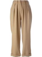 Jay Ahr Cropped Pleated Trousers, Women's, Size: 38, Brown, Silk/spandex/elastane/wool