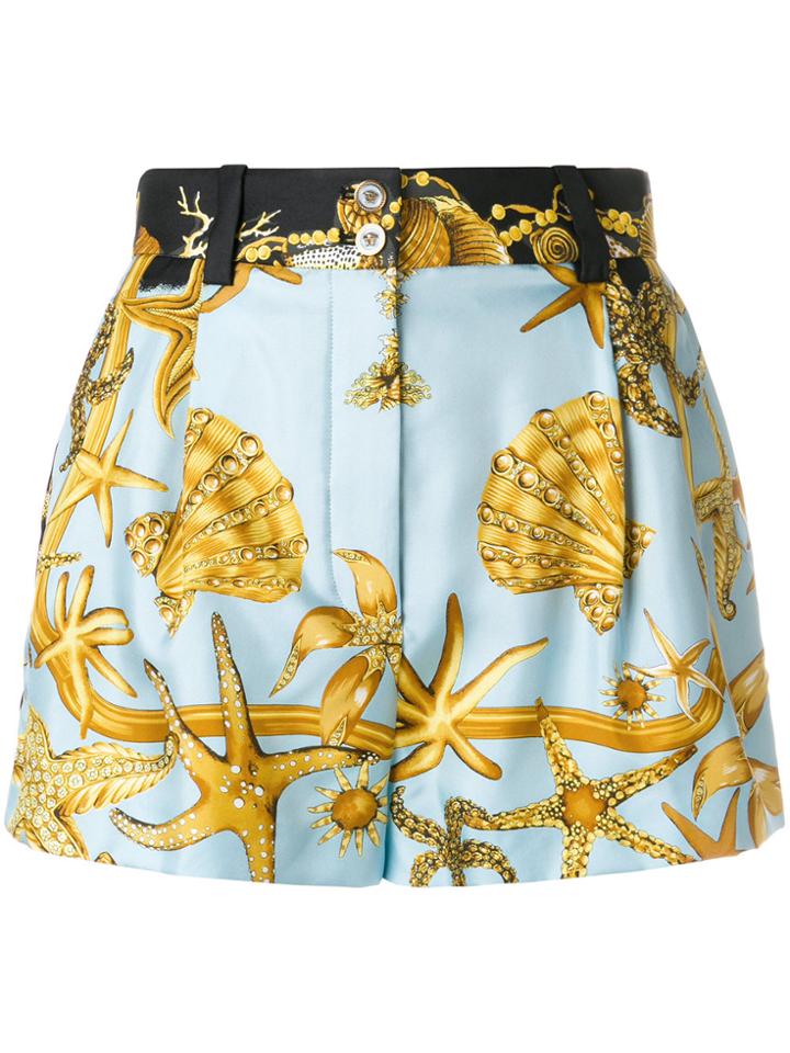 Versace Treasure Print High Waisted Shorts - Blue