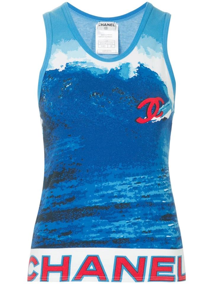 Chanel Vintage Surf Print Logo Tank - Blue