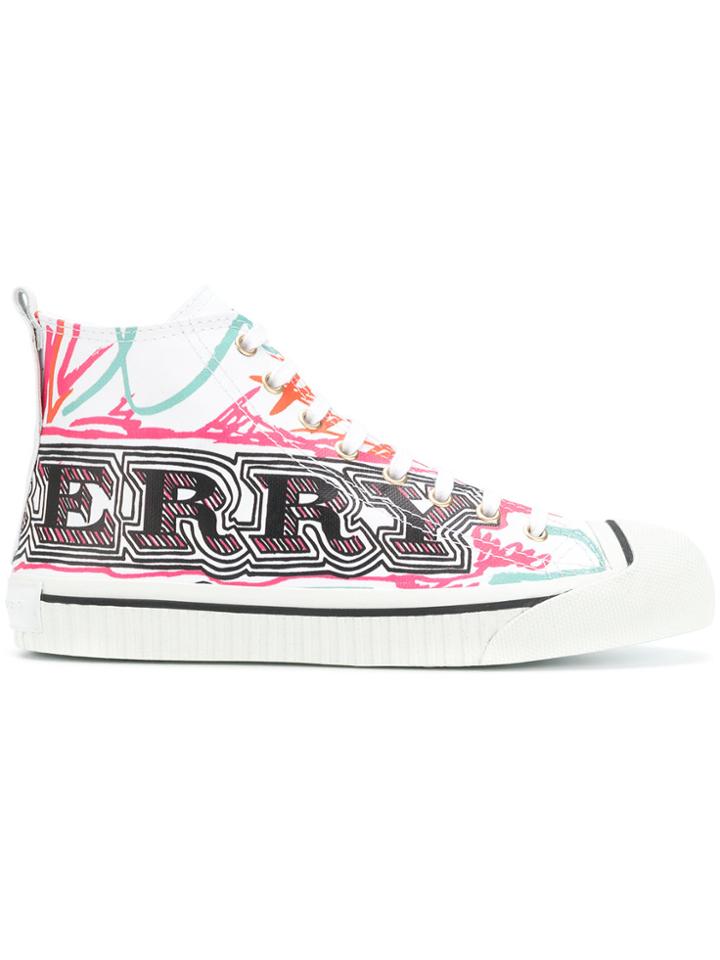 Burberry Doodle Print High-top Sneakers - White