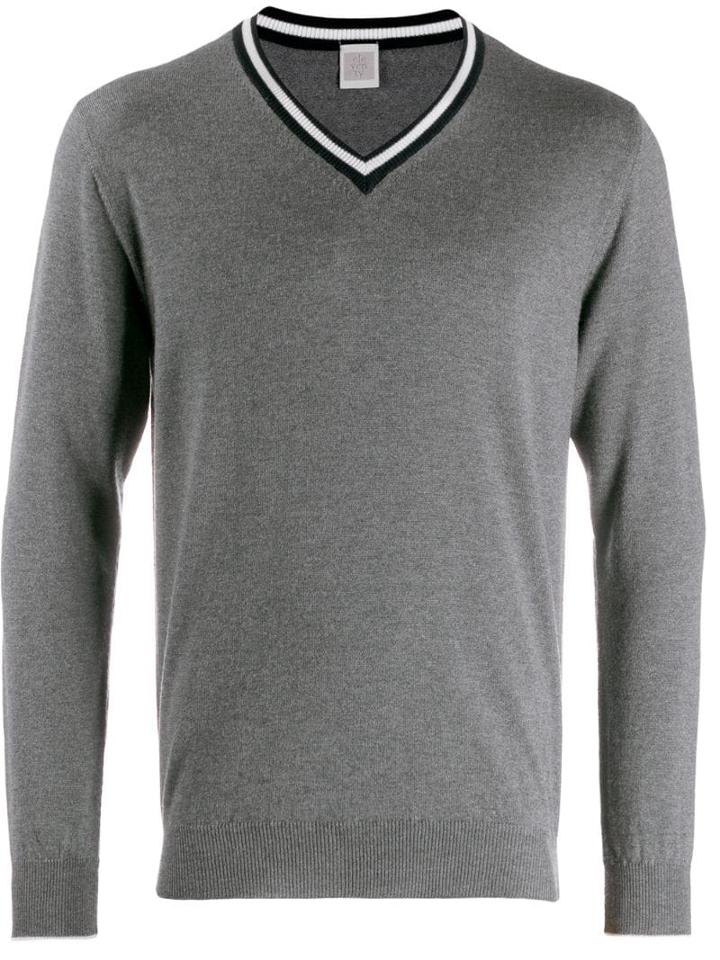 Eleventy Striped Neck Jumper - Grey