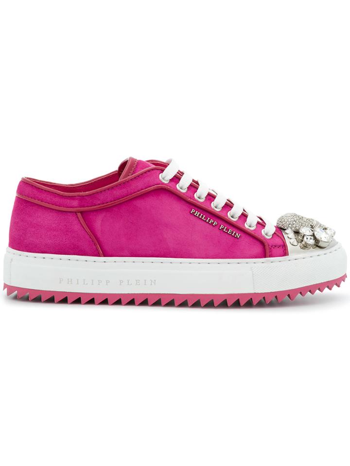 Philipp Plein Embellished Toe Cap Sneakers - Pink & Purple