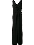 Armani Collezioni - V-neck Gown - Women - Polyester/spandex/elastane - 44, Black, Polyester/spandex/elastane