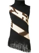 Ralph Lauren Collection Fringed Knit Blouse, Women's, Size: Medium, Black, Nylon/cashmere