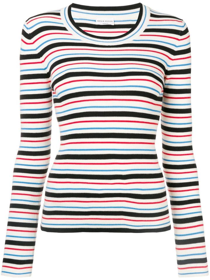 Sonia Rykiel Striped Ribbed Knit Sweater - Neutrals
