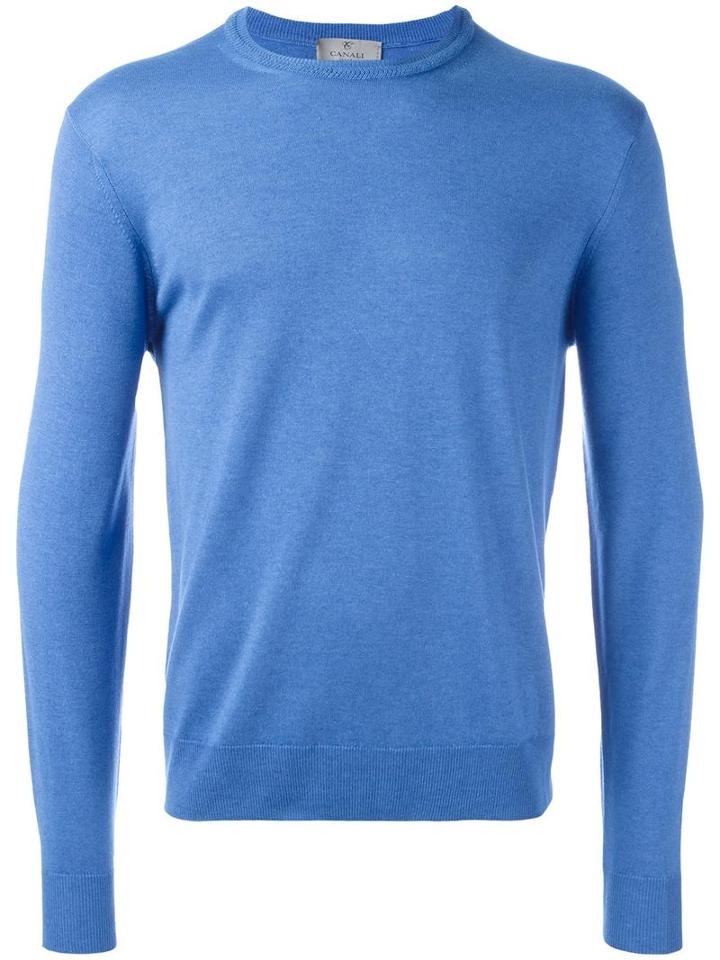 Canali Round Neck Jumper, Men's, Size: 56, Blue, Silk/cashmere