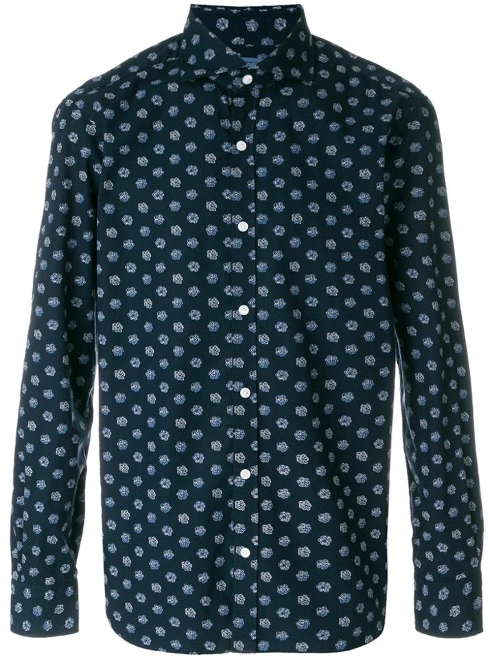 Barba Floral Embroidered Fitted Shirt - Blue