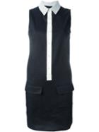 Armani Jeans Placket Day Dress, Women's, Size: 42, Blue, Linen/flax/cotton/spandex/elastane